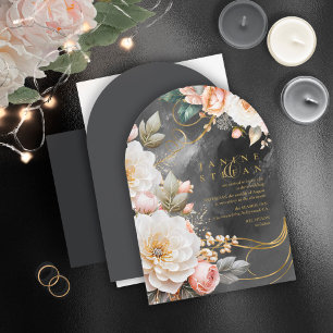Floral Drama Wedding Charcoal Arch ID1022 Invitation