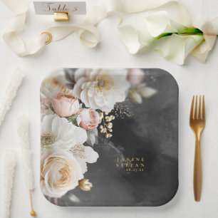 Floral Drama Wedding Charcoal ID1022 Paper Plate