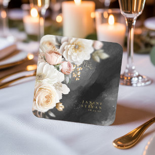 Floral Drama Wedding Charcoal ID1022 Square Paper Coaster