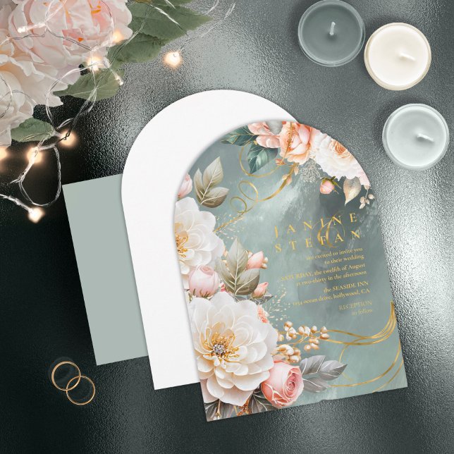 Floral Drama Wedding Green Arch ID1022 Invitation (Creator Uploaded)
