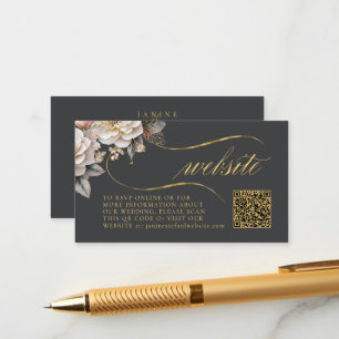 Floral Drama Wedding QR Code Charcoal ID1022 Enclosure Card