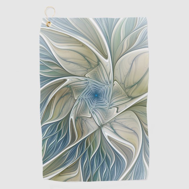 Floral Dream Abstract Blue Khaki Fractal Art Golf Towel (Front)
