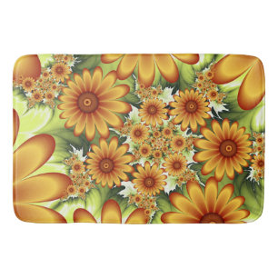 Floral Dream, Modern Abstract Flower Fractal Art Bath Mat