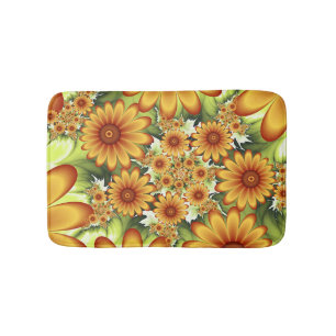 Floral Dream, Modern Abstract Flower Fractal Art Bath Mat