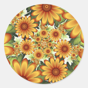 Floral Dream, Modern Abstract Flower Fractal Art Classic Round Sticker