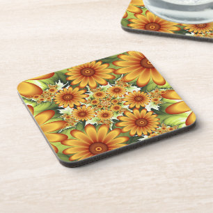 Floral Dream, Modern Abstract Flower Fractal Art Coaster