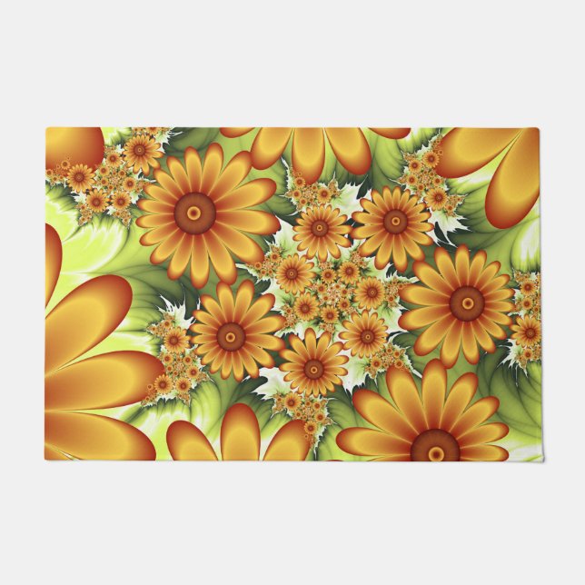 Floral Dream, Modern Abstract Flower Fractal Art Doormat (Front)