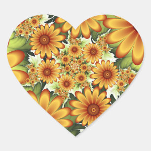 Floral Dream, Modern Abstract Flower Fractal Art Heart Sticker