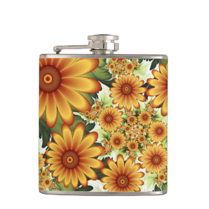Floral Dream, Modern Abstract Flower Fractal Art Hip Flask