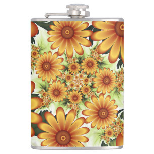 Floral Dream, Modern Abstract Flower Fractal Art Hip Flask