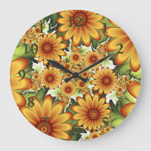 Floral Dream, Modern Abstract Flower Fractal Art Large Clock