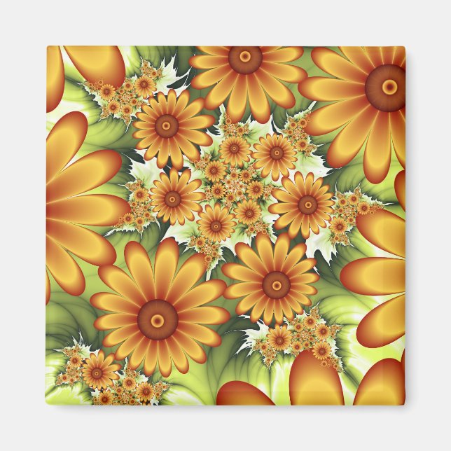 Floral Dream, Modern Abstract Flower Fractal Art Magnet (Front)