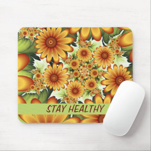 Floral Dream, Modern Abstract Flower Fractal Art Mouse Pad