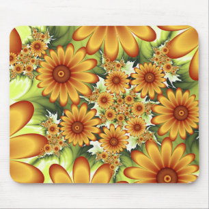 Floral Dream, Modern Abstract Flower Fractal Art Mouse Pad
