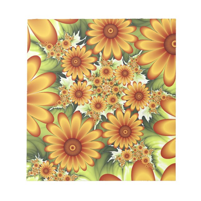 Floral Dream, Modern Abstract Flower Fractal Art Notepad (Front)