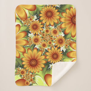 Floral Dream, Modern Abstract Flower Fractal Art Sherpa Blanket