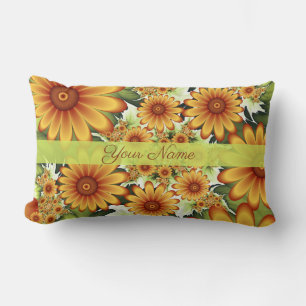 Floral Dream, Modern Abstract Flower Fractal Name Lumbar Cushion