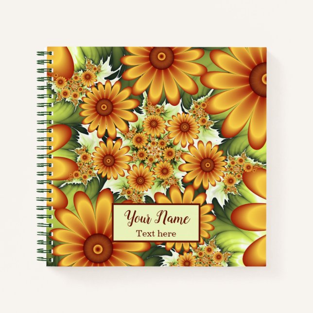 Floral Dream, Modern Abstract Flower Fractal Name Notebook (Front)