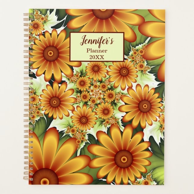 Floral Dream, Modern Abstract Flower Fractal Name Planner (Front)