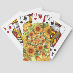 Floral Dream, Modern Abstract Flower Fractal Name Playing Cards