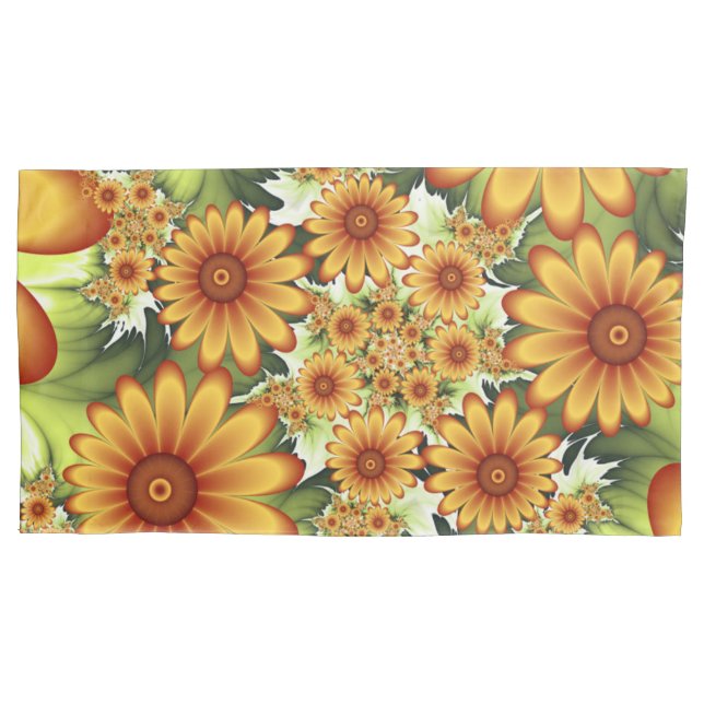 Floral Dream, Modern Abstract Flowers Fractal Art Pillowcase (Front)