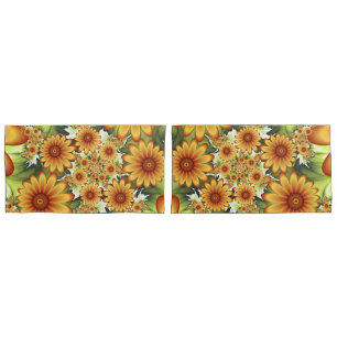 Floral Dream, Modern Abstract Flowers Fractal Art Pillowcase