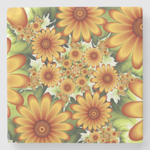 Floral Dream, Modern Abstract Flowers Fractal Art Stone Coaster