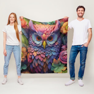 Floral Dream Owl – Colourful Fantasy Bird Art Fleece Blanket