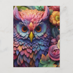 Floral Dream Owl – Colourful Fantasy Bird Art Postcard