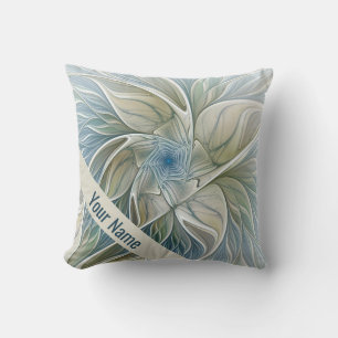 Floral Dream Pattern Abstract Art Blue Khaki Name Cushion