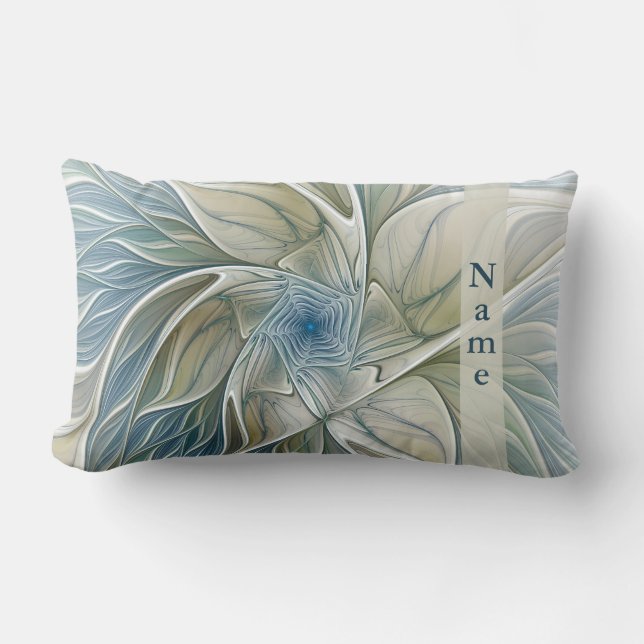 Floral Dream Pattern Abstract Art Blue Khaki Name Lumbar Cushion (Front)