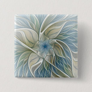 Floral Dream Pattern Abstract Blue Khaki Fractal 15 Cm Square Badge