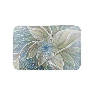 Floral Dream Pattern Abstract Blue Khaki Fractal Bath Mat