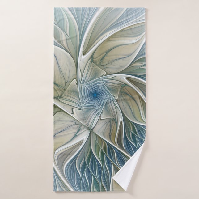 Floral Dream Pattern Abstract Blue Khaki Fractal Bath Towel (Bath Towel)