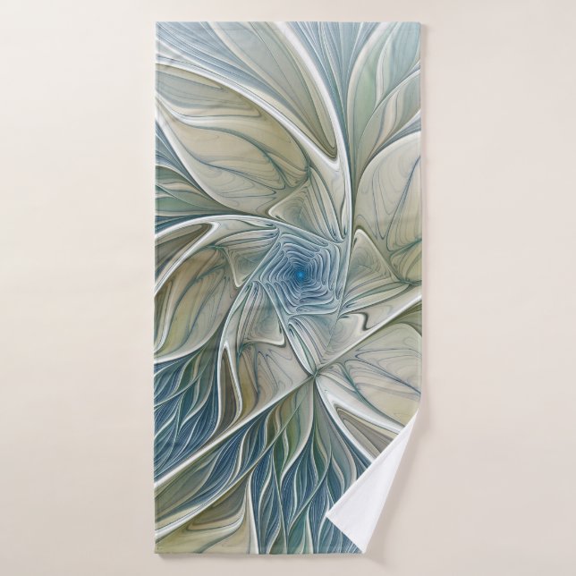 Floral Dream Pattern Abstract Blue Khaki Fractal Bath Towel (Bath Towel)