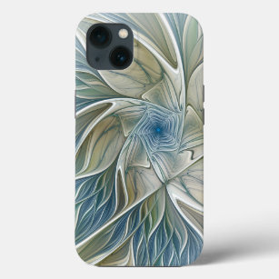 Floral Dream Pattern Abstract Blue Khaki Fractal iPhone 13 Case