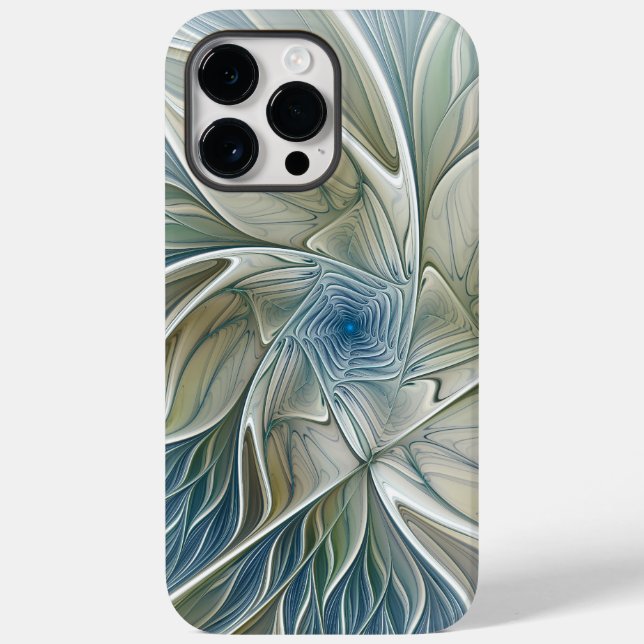 Floral Dream Pattern Abstract Blue Khaki Fractal Case-Mate iPhone Case (Back)