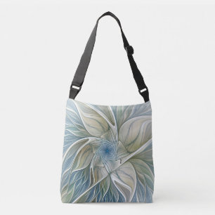 Floral Dream Pattern Abstract Blue Khaki Fractal Crossbody Bag