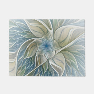 Floral Dream Pattern Abstract Blue Khaki Fractal Doormat