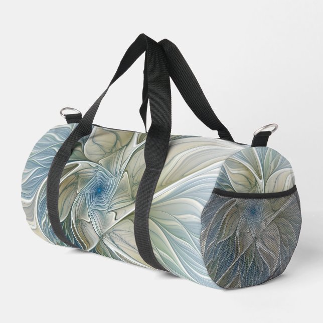 Floral Dream Pattern Abstract Blue Khaki Fractal Duffle Bag (Right Corner)