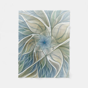 Floral Dream Pattern Abstract Blue Khaki Fractal Fleece Blanket