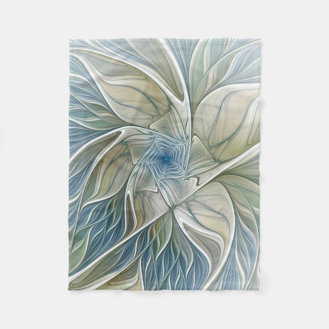 Floral Dream Pattern Abstract Blue Khaki Fractal Fleece Blanket (Front)