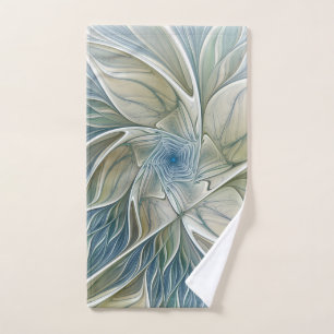 Floral Dream Pattern Abstract Blue Khaki Fractal Hand Towel