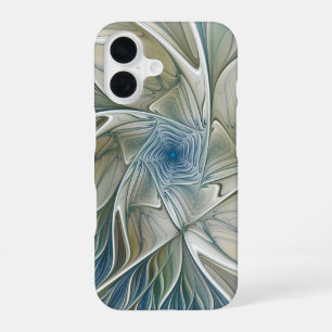 Floral Dream Pattern Abstract Blue Khaki Fractal iPhone 16 Case