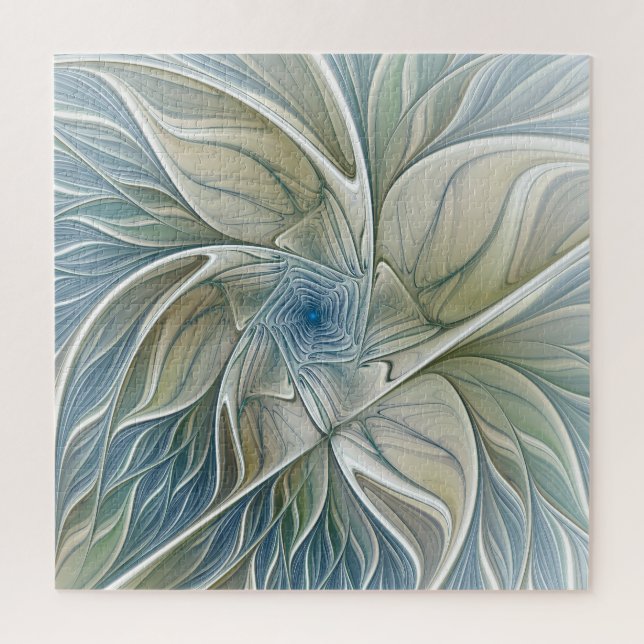 Floral Dream Pattern Abstract Blue Khaki Fractal Jigsaw Puzzle (Vertical)