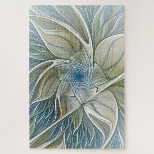 Floral Dream Pattern Abstract Blue Khaki Fractal Jigsaw Puzzle