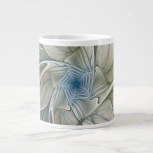 Floral Dream Pattern Abstract Blue Khaki Fractal Large Coffee Mug