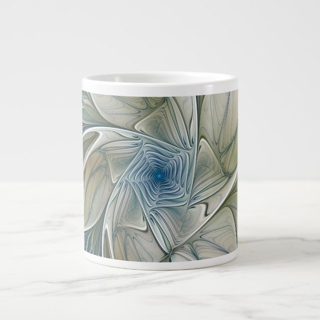 Floral Dream Pattern Abstract Blue Khaki Fractal Large Coffee Mug (Front)