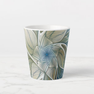 Floral Dream Pattern Abstract Blue Khaki Fractal Latte Mug