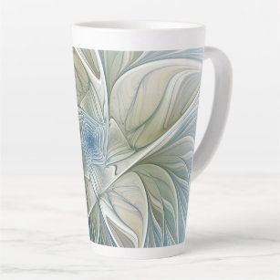 Floral Dream Pattern Abstract Blue Khaki Fractal Latte Mug